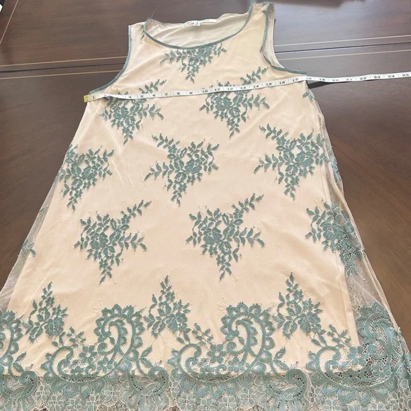 Max Studio Lace Embroidered A-Line Dress – Beige & Teal Floral Size S - Picture 5 of 14